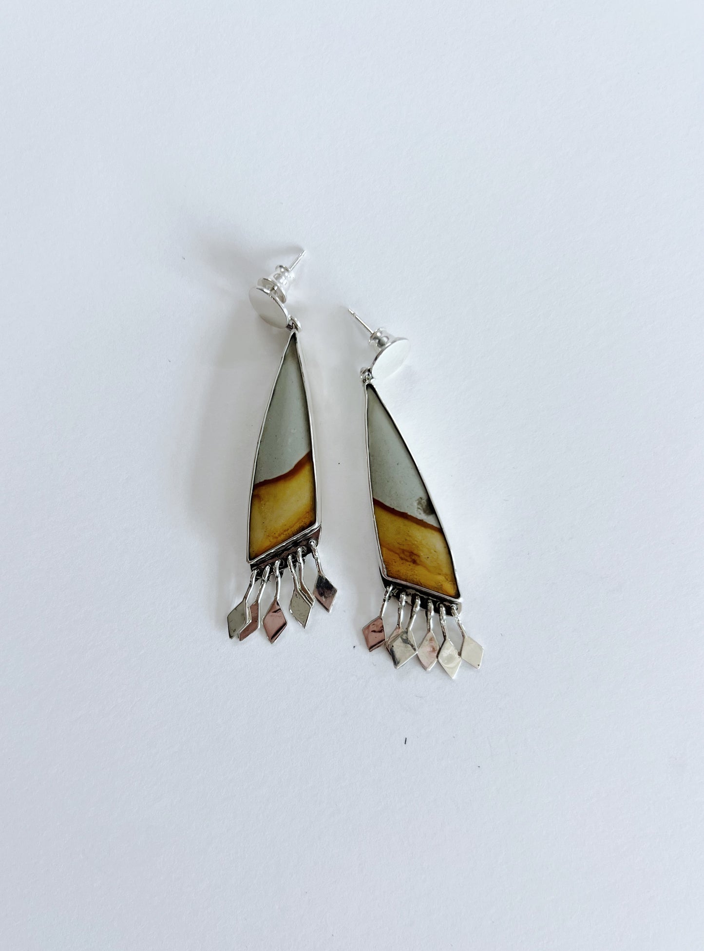 Gray And Tan Fringe Earrings
