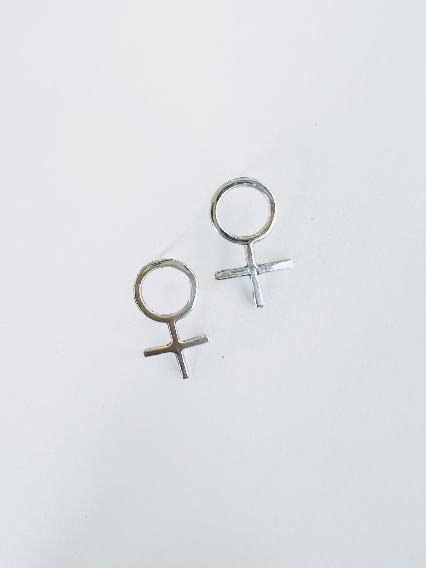 Silver Female Symbol Stud Earrings