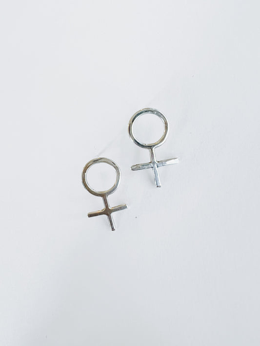 Silver Female Symbol Stud Earrings