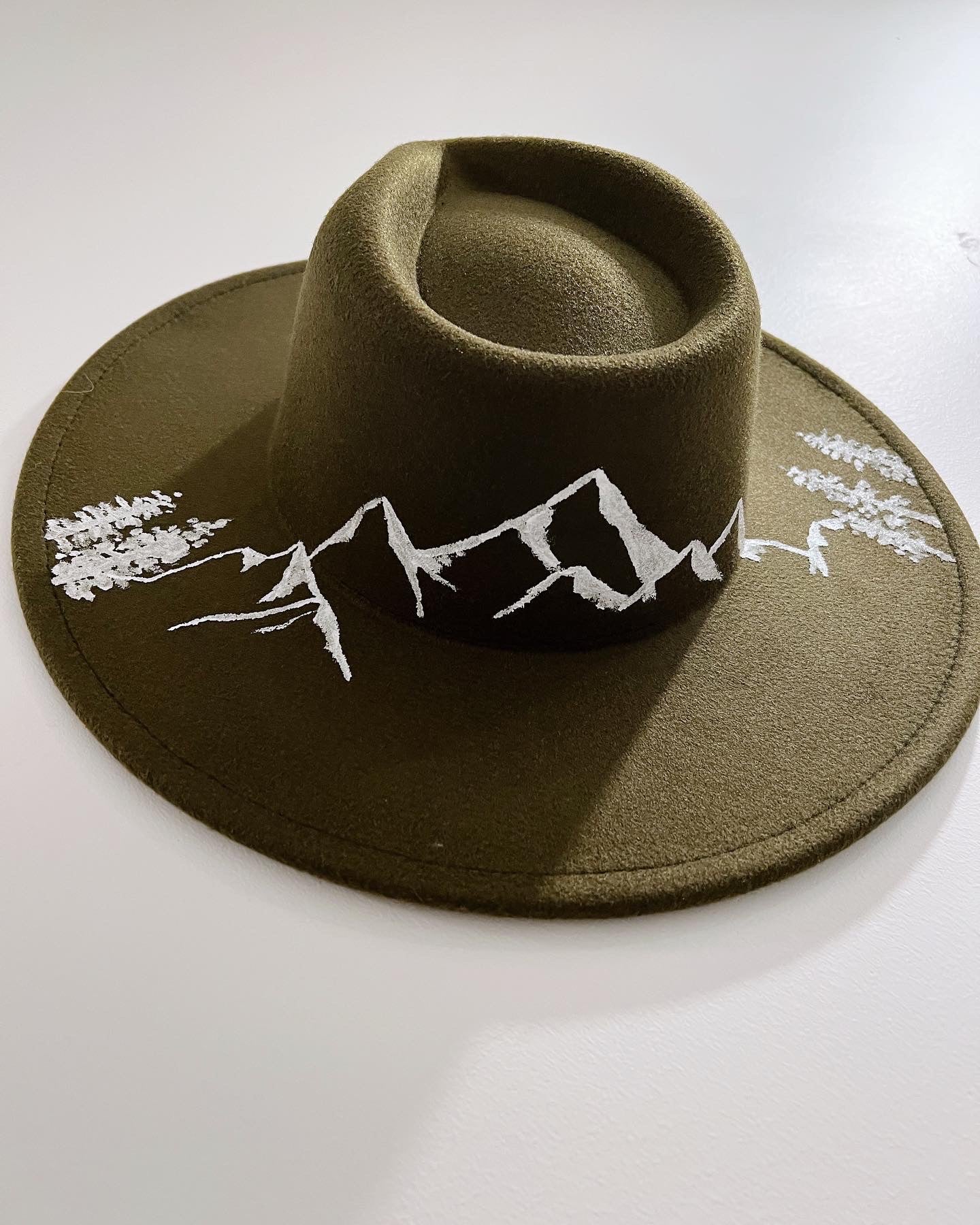 Olive Green Hat With Mountain Range