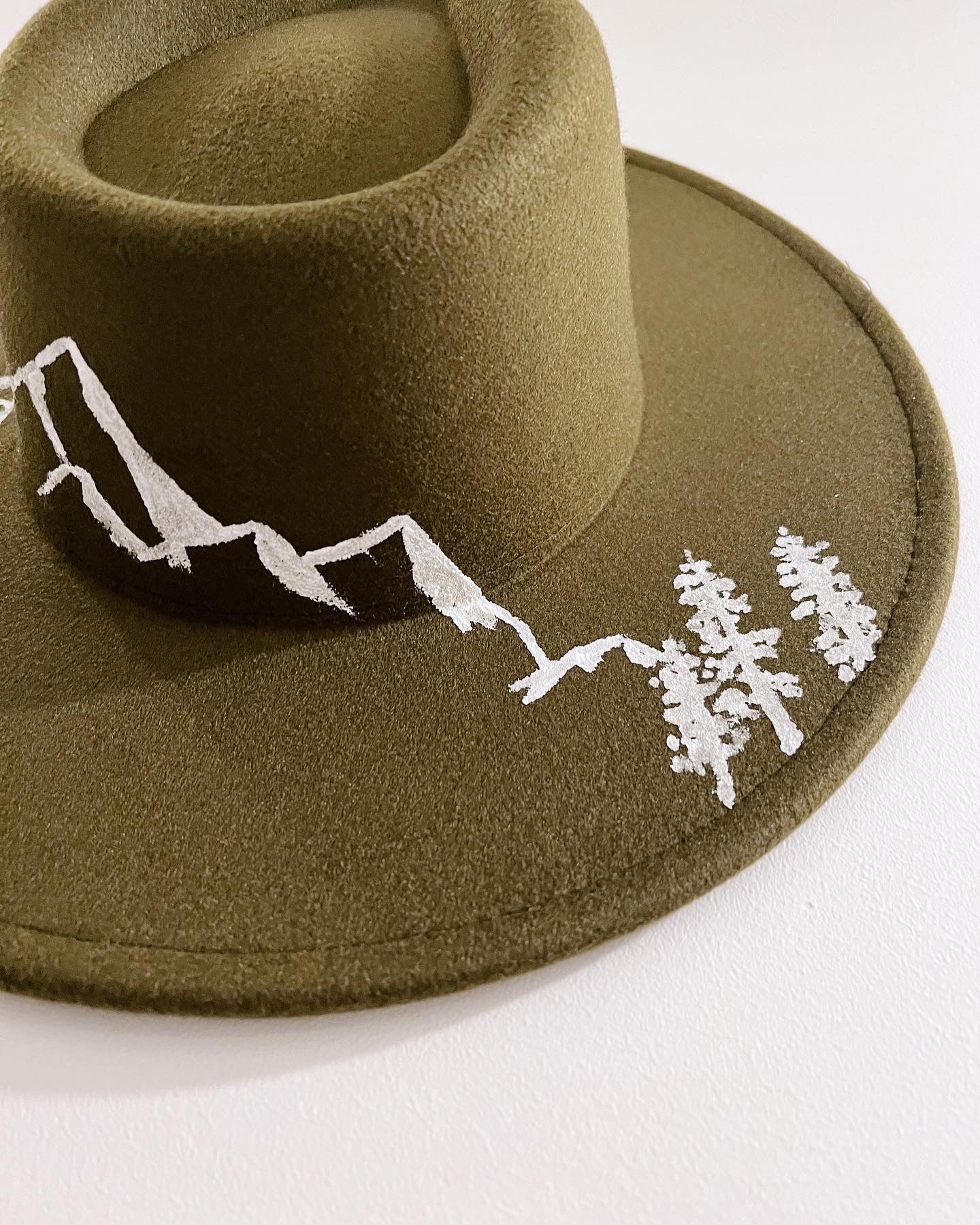 Olive Green Hat With Mountain Range