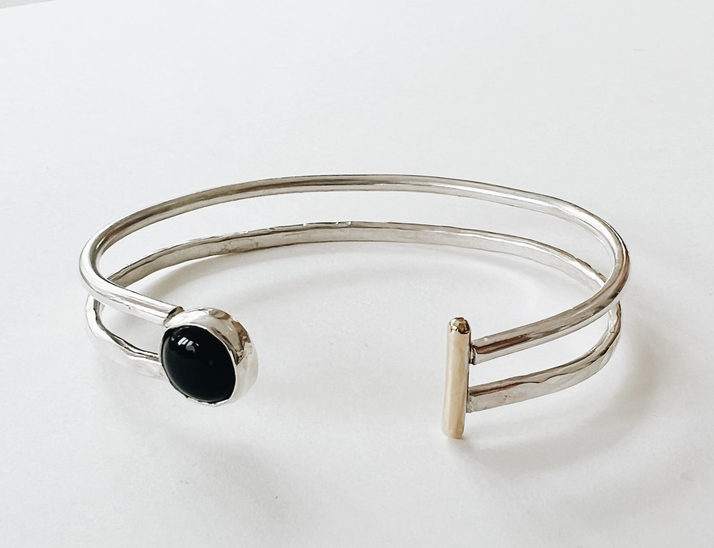 Black Onyx Two Toned Cuff Bracelet