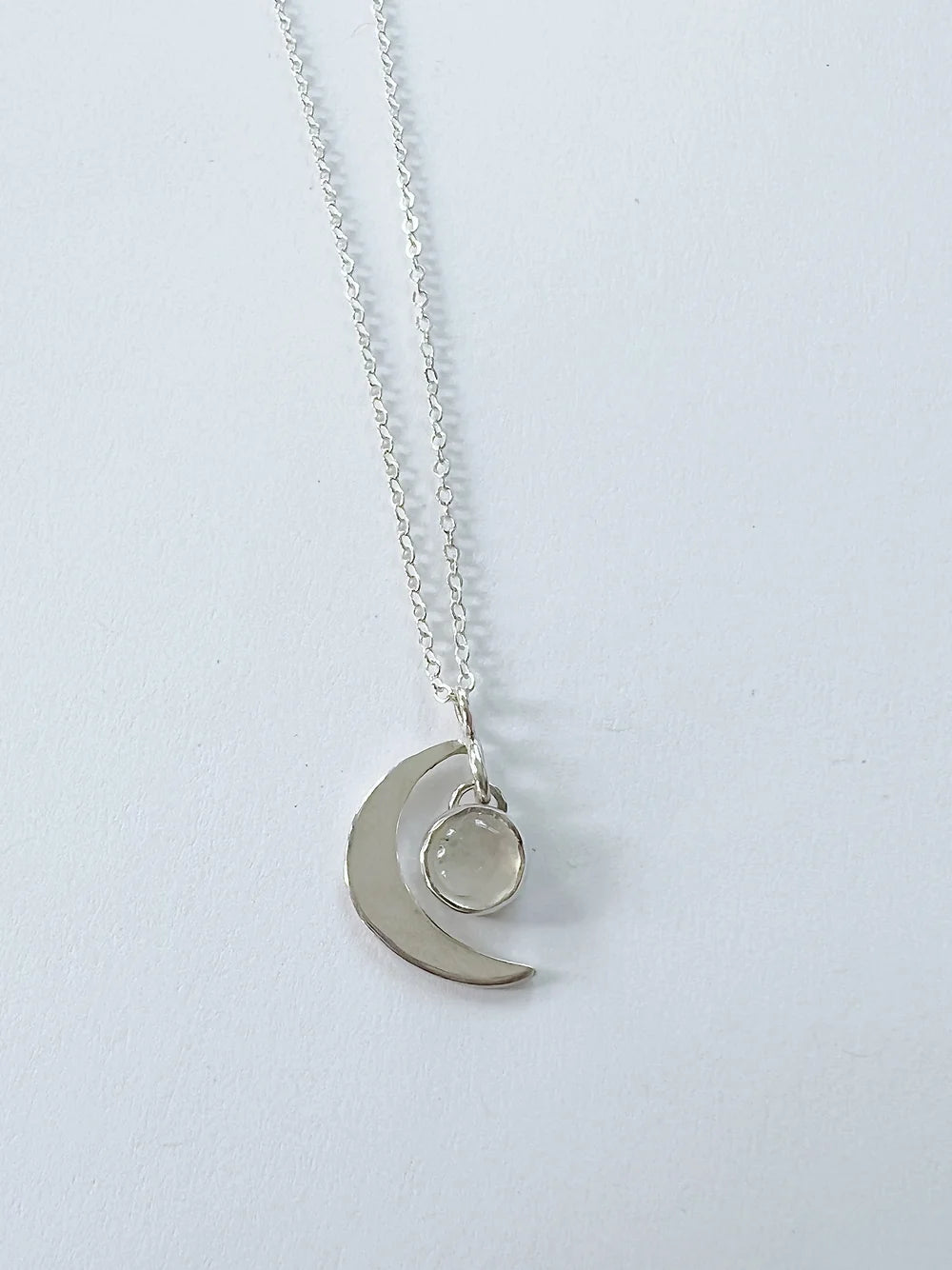 Sterling Silver Moonstone and Crescent Moon Necklace