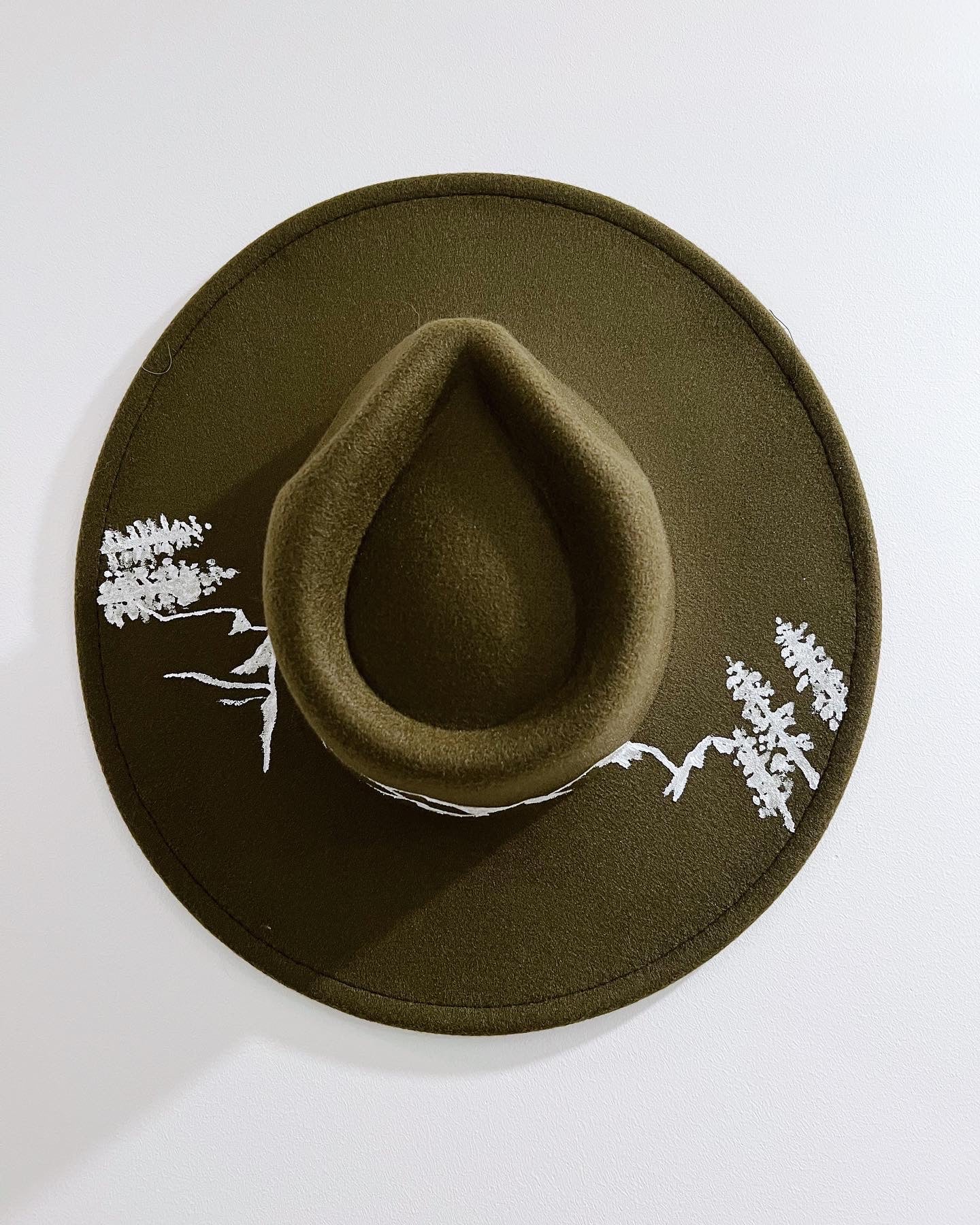 Olive Green Hat With Mountain Range