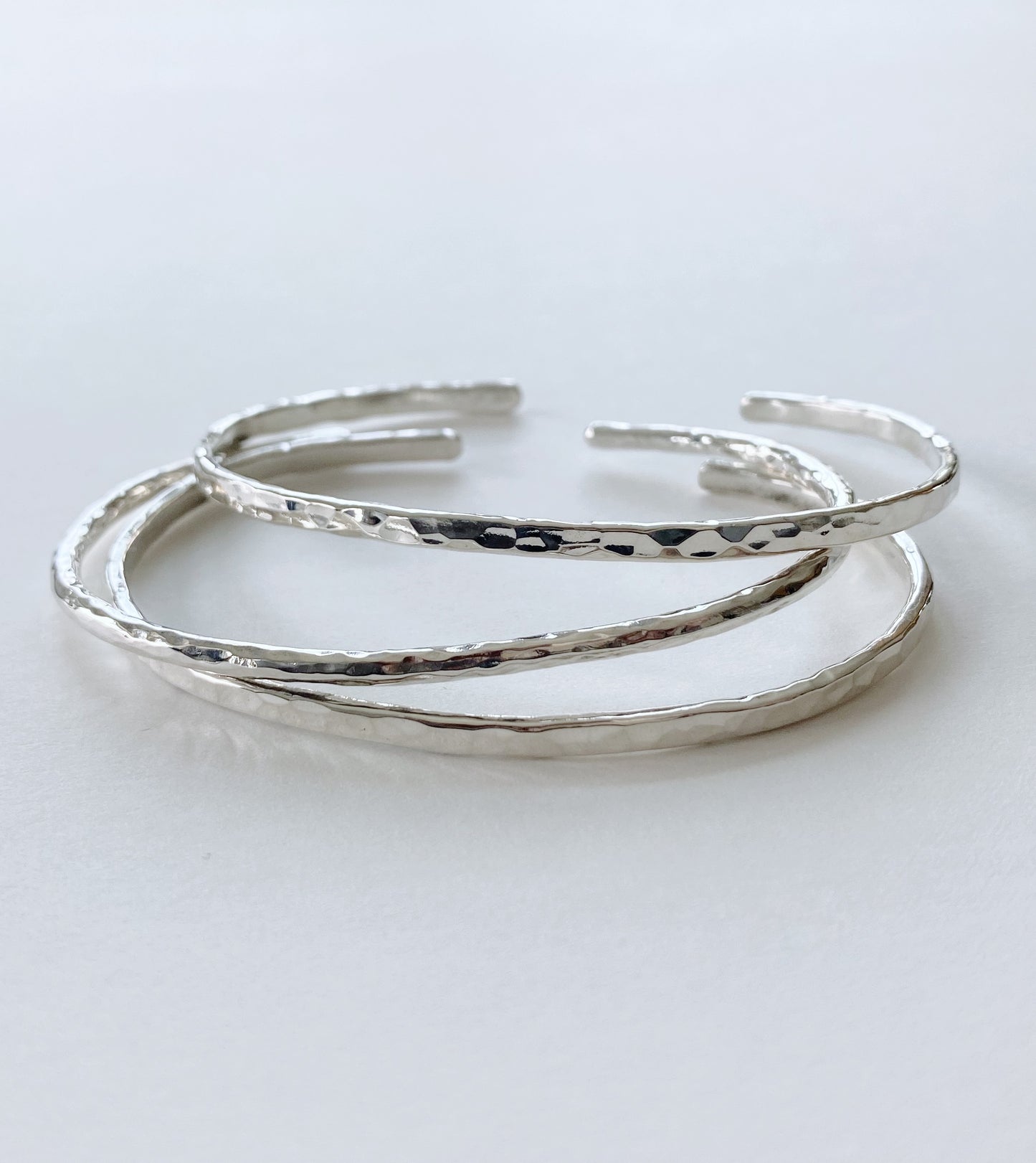 Set of Three Hammered Cuff Bracelets